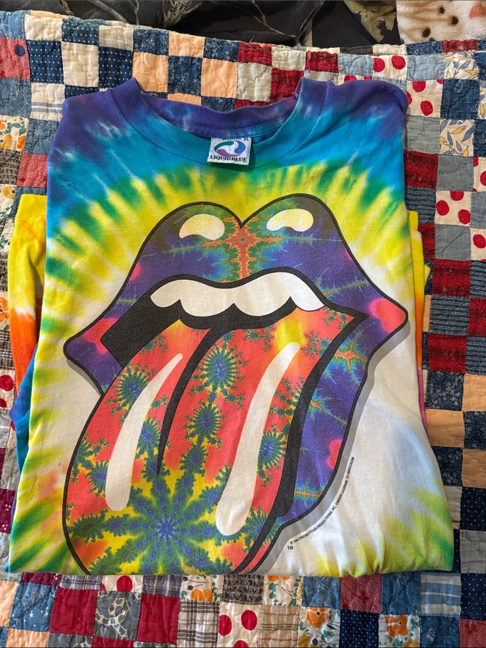 Vintage Liquid Blue XL  Tie-Dye Rolling Stones Tongue Tee Mens